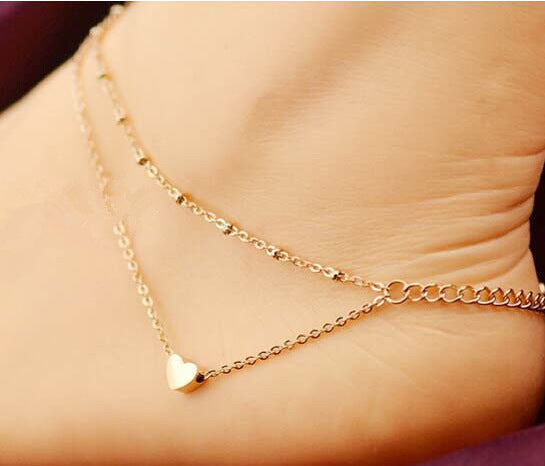 Double Layers Loving Heart Beach Anklet