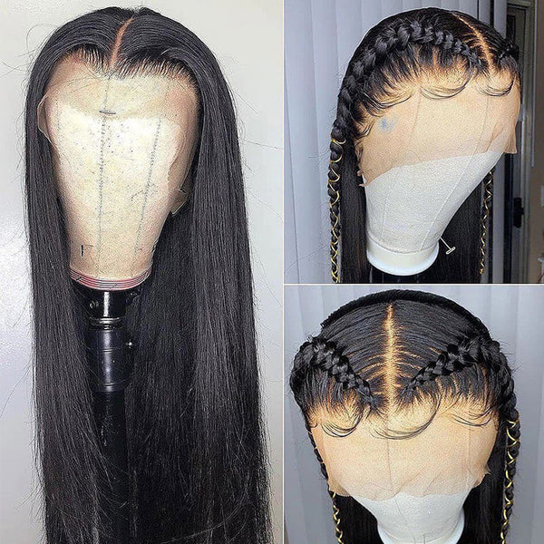 Chemical Fiber Headgear, Black Turban, Long Straight Hair, Front Lace Wig, Straight Hair