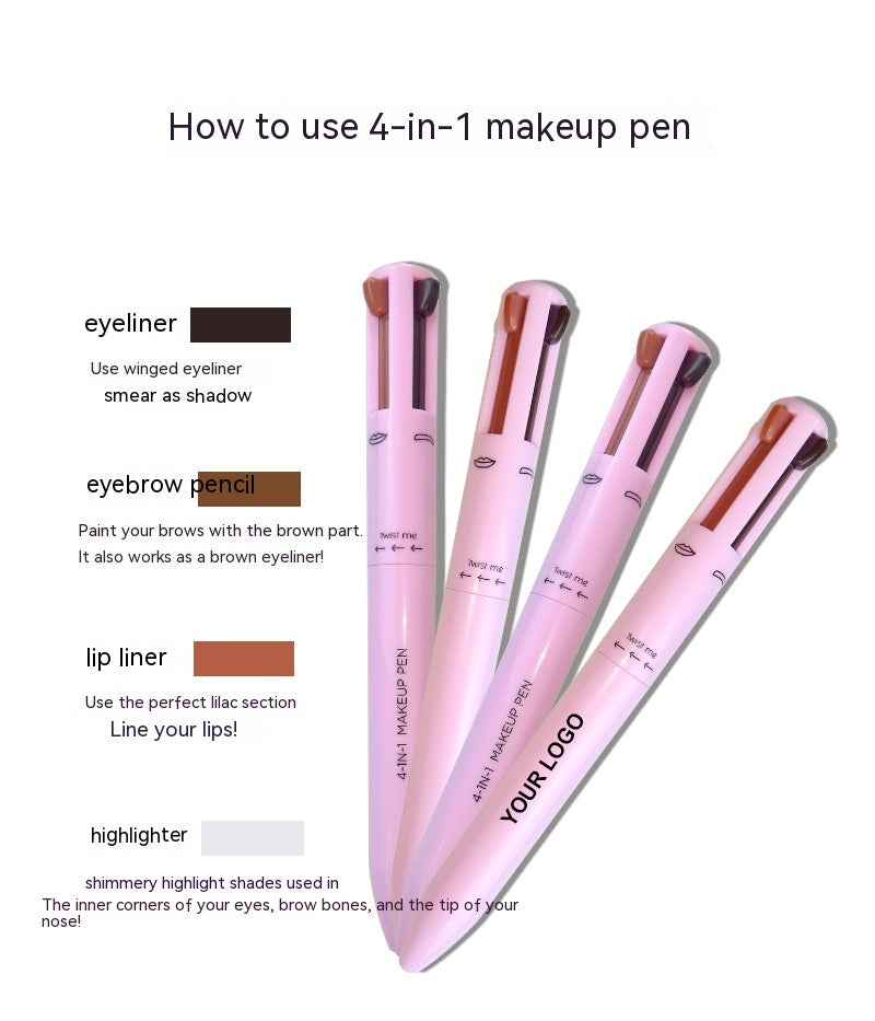 Four-in-one Cosmetic Brush Four-color Highlight Lip Liner Eyeliner Eyebrow Pencil