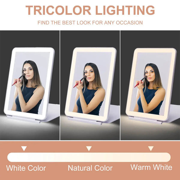 Foldable Makeup Mirror Touch Screen  3 Colors Light Modes